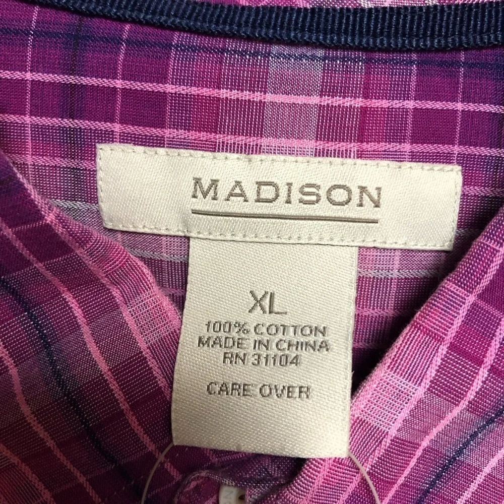 NWT Madison XL, pink purple, white black, long sleeve shirt with pocket